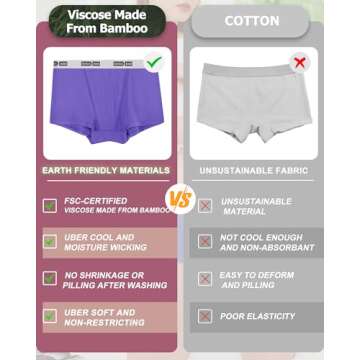 BAMBOO COOL Womens Boxer Briefs Underwear Soft Stretch Boy Shorts Panties for Women, 5-Pack S