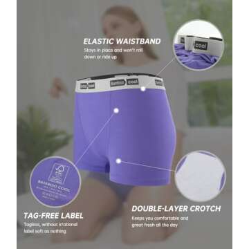 BAMBOO COOL Womens Boxer Briefs Underwear Soft Stretch Boy Shorts Panties for Women, 5-Pack S