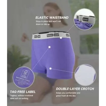 BAMBOO COOL Womens Boxer Briefs Underwear Soft Stretch Boy Shorts Panties for Women, 5-Pack S