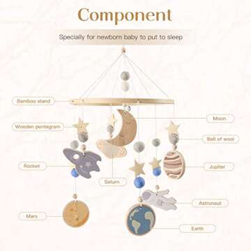 Space Nursery Mobile - Wooden Baby Mobile - Solar System Crib Mobile Astronaut Space Theme Nursery B...