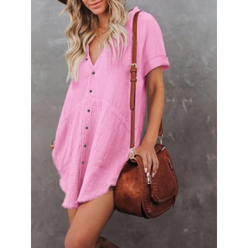 Paintcolors Women's Cotton Button Down Tunic Shirt
