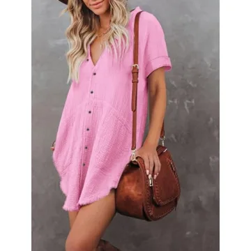 Paintcolors Women's Cotton Button Down Tunic Shirt