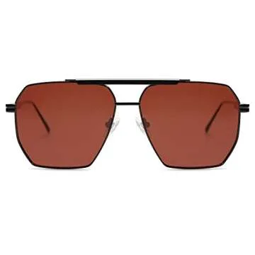 SOJOS Retro Oversized Square Polarized Sunglasses for Women and Men Vintage Shades Classic Large Metal Sun Glasses with Black/Red Lens