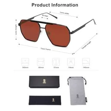 SOJOS Retro Oversized Square Polarized Sunglasses for Women and Men Vintage Shades Classic Large Metal Sun Glasses with Black/Red Lens