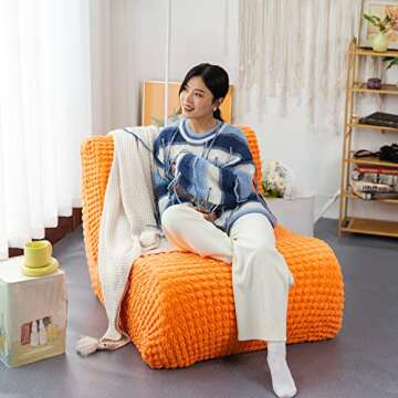 N&V Single Seated Foam Sofa, Armless Floor Sofa, One Piece High Density Foam, Removable and Machine Washable Cover, Orange