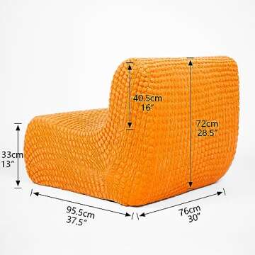 N&V Single Seated Foam Sofa, Armless Floor Sofa, One Piece High Density Foam, Removable and Machine Washable Cover, Orange