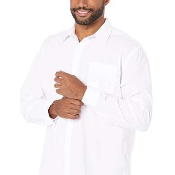 Amazon Essentials Men's Regular-Fit Long-Sleeve Casual Poplin Shirt, White, Medium