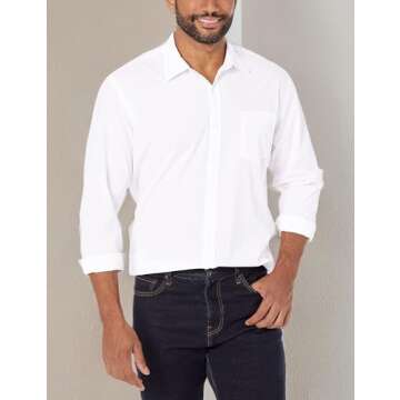 Amazon Essentials Men's Regular-Fit Long-Sleeve Casual Poplin Shirt, White, Medium