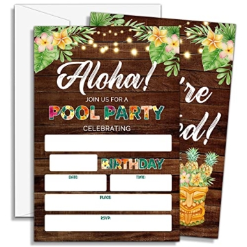DOQPO Pool Party Birthday Invitations - 20 Invites Included