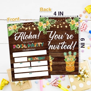 DOQPO Pool Party Birthday Invitations - 20 Invites Included
