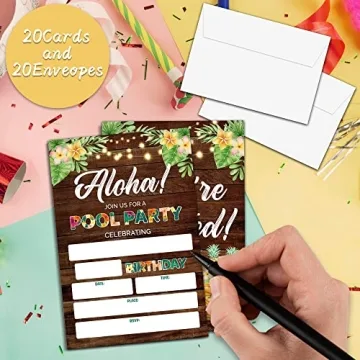 DOQPO Pool Party Birthday Invitations - 20 Invites Included