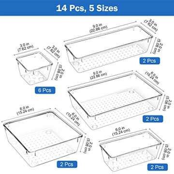 Puricon 14 Pcs Clear Desk Drawer Organizers Set - Versatile Storage