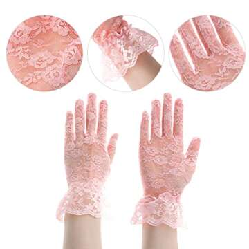 QPIXVB Pink Lace Gloves, Lace Gloves Women, Tea Party Gloves, Pink Gloves, Bridal Wedding Gloves,Sunblock Summer Gloves Tulle Gloves, Evening Opera Prom Halloween Cosplay Gloves Elegant Gloves