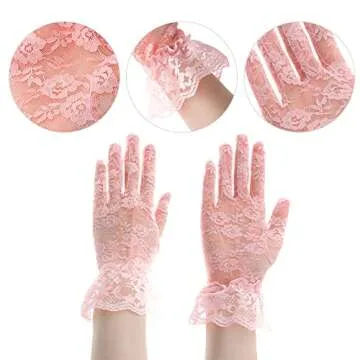 QPIXVB Pink Lace Gloves, Lace Gloves Women, Tea Party Gloves, Pink Gloves, Bridal Wedding Gloves,Sunblock Summer Gloves Tulle Gloves, Evening Opera Prom Halloween Cosplay Gloves Elegant Gloves