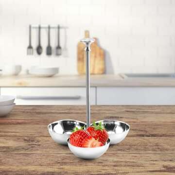 DimyFew Snack Stand with Bowls Snack Serving Bowl Candy Appetizer Nuts Buffet Condiment Server 3 Compartment Condiment Serving Bowl, A