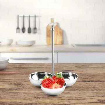 DimyFew Snack Stand with Bowls Snack Serving Bowl Candy Appetizer Nuts Buffet Condiment Server 3 Compartment Condiment Serving Bowl, A