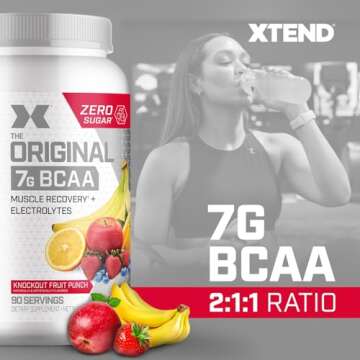 XTEND Original BCAA Powder Knockout Fruit Punch | Sugar Free Post Workout Muscle Recovery Drink with Amino Acids | 7g BCAAs for Men & Women | 90 Servings