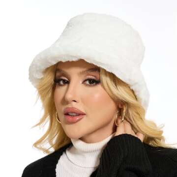Sydbecs Winter Bucket Hat Fluffy Faux Fur Fisherman Cap for Women Men Solid Color Style(White)