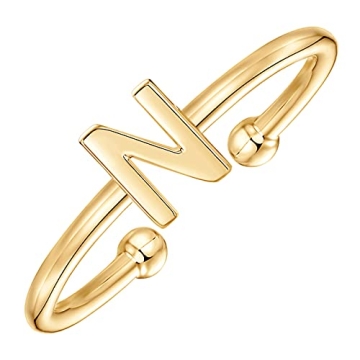 PAVOI 14K Gold Plated Initial Adjustable Ring for Women
