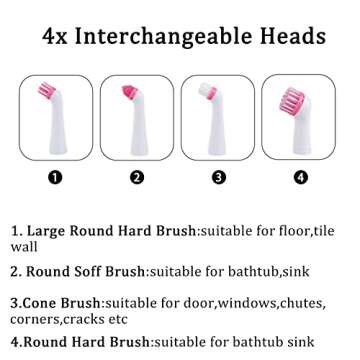 Electric Cleaning Brush with 4 in 1 Multiple Brush Heads, Indoor Household Cordless Motorized Brush for Bathroom Toilet Kitchen Tile Crevice
