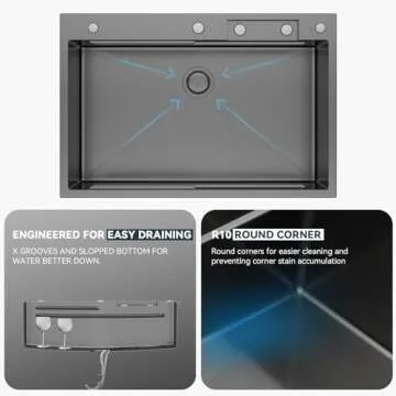 Lordear 33 Drop In Kitchen Sink Waterfall Stainless Steel Single Bowl 16 Gauge Gunmetal Black Workstation Sink With Faucet Combo And Glass Rinser, 33x22x10 Deep Topmount Kitchen Sinks
