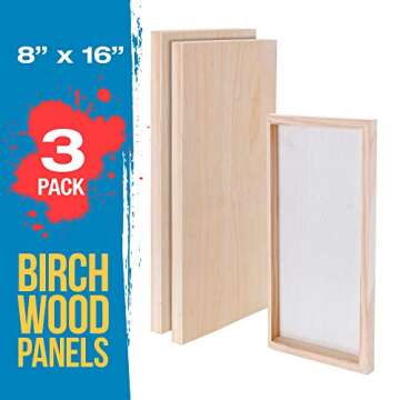 U.S. Art Supply Unfinished Cradled Wood Panels for Painting, 3 Pack of 8x16 inch - Studio Birch Wood...