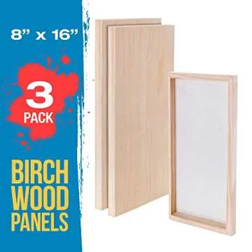 U.S. Art Supply Unfinished Cradled Wood Panels for Painting, 3 Pack of 8x16 inch - Studio Birch Wood...