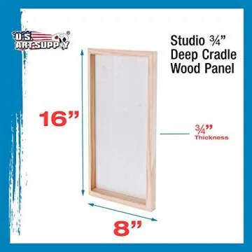 U.S. Art Supply Unfinished Cradled Wood Panels for Painting, 3 Pack of 8x16 inch - Studio Birch Wooden Canvas Boards 3/4" Deep - Mixed-Media Craft, Acrylic, Oil, Encaustic, Paint Pouring Panel Board