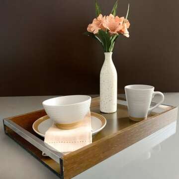 WOODART Naturals Wood Tray, Brown, 14.2 x 9.8 x 2 inches