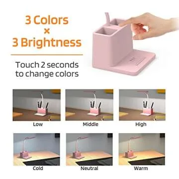 AXX Cute Desk Lamp, Pink Table Light for Kids, Women, Teen Girls, Adjustable LED, Small, Rechargeable, Battery Operated, Touch Control, Gooseneck, Home Office Accessories, College Dorm Essentials