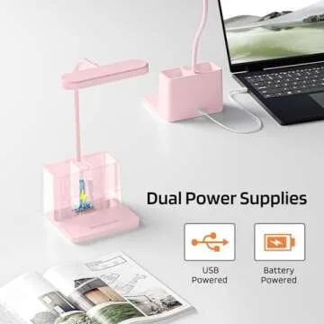 AXX Cute Desk Lamp, Pink Table Light for Kids, Women, Teen Girls, Adjustable LED, Small, Rechargeable, Battery Operated, Touch Control, Gooseneck, Home Office Accessories, College Dorm Essentials