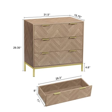 Stylish Anmytek 3 Drawer Chest Dresser with Gold Legs