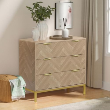 Stylish Anmytek 3 Drawer Chest Dresser with Gold Legs