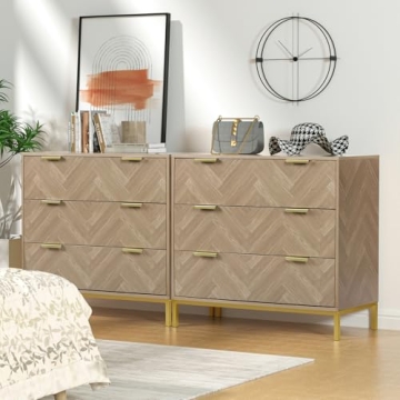 Stylish Anmytek 3 Drawer Chest Dresser with Gold Legs