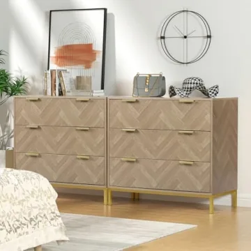 Stylish Anmytek 3 Drawer Chest Dresser with Gold Legs