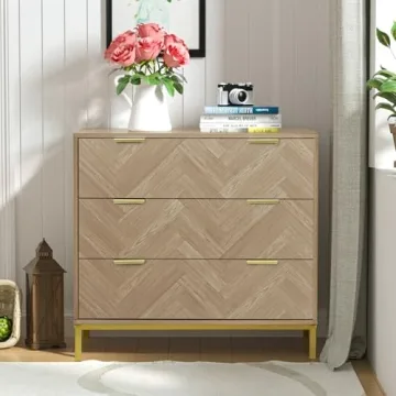 Stylish Anmytek 3 Drawer Chest Dresser with Gold Legs