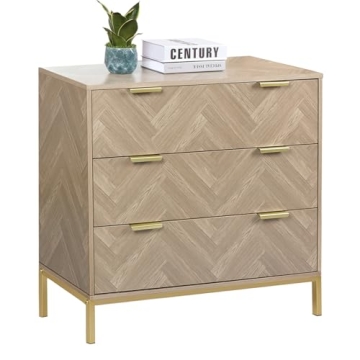 Stylish Anmytek 3 Drawer Chest Dresser with Gold Legs