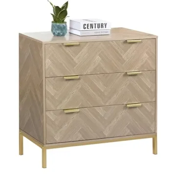 Stylish Anmytek 3 Drawer Chest Dresser with Gold Legs