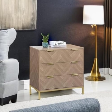 Stylish Anmytek 3 Drawer Chest Dresser with Gold Legs