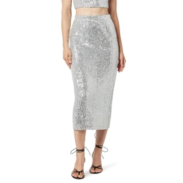 The Drop Women's Bianca Sequin Midi Skirt in Silver for Plus Sizes