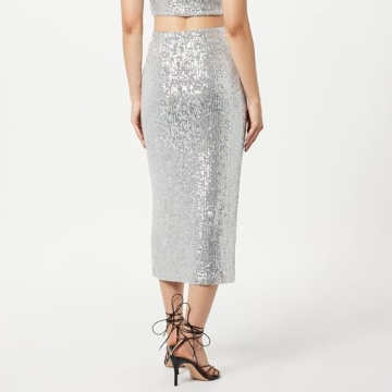 Bianca Sequin Midi Skirt for Women Plus Size Silver
