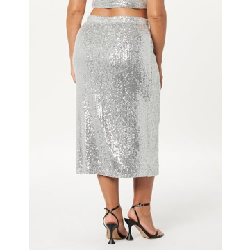 Bianca Sequin Midi Skirt for Women Plus Size Silver