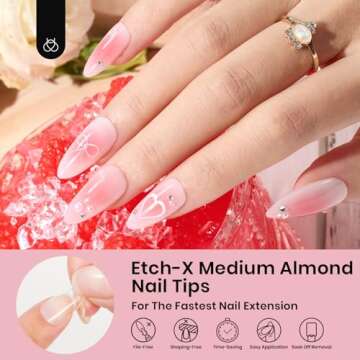 Beetles Gel Nail Tips Medium Almond Etch X Nail Tips, 12 Sizes 288 PCS Half Matte Full Cover False Nails Clear Acrylic Nails Glue on Nails DIY Gift for Women