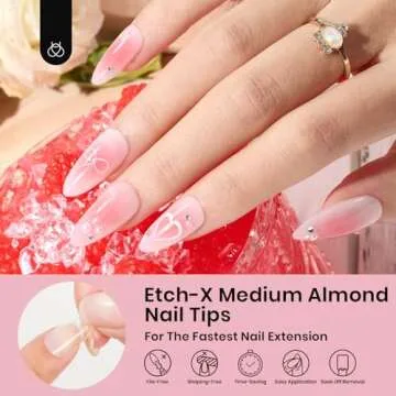 Beetles Gel Nail Tips Medium Almond Etch X Nail Tips, 12 Sizes 288 PCS Half Matte Full Cover False Nails Clear Acrylic Nails Glue on Nails DIY Gift for Women