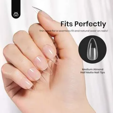 Beetles Gel Nail Tips Medium Almond Etch X Nail Tips, 12 Sizes 288 PCS Half Matte Full Cover False Nails Clear Acrylic Nails Glue on Nails DIY Gift for Women