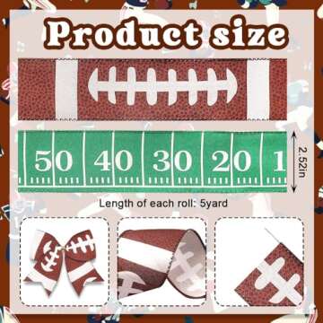 Estivaux 2 Rolls Football Ribbons for Crafting, Football Wired Edge Ribbon Green Brown Burlap Ribbon...