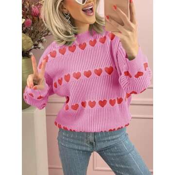 Saodimallsu Womens Heart Sweater Valentine Crew Neck Cute Ribbed Knit Loose Casual Pullover Sweaters...