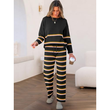 Caracilia Women's Striped Sweater and Wide Leg Pants Set