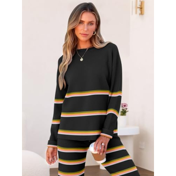 Caracilia Women's Striped Sweater and Wide Leg Pants Set