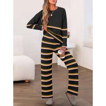 Caracilia Women's Striped Sweater and Wide Leg Pants Set